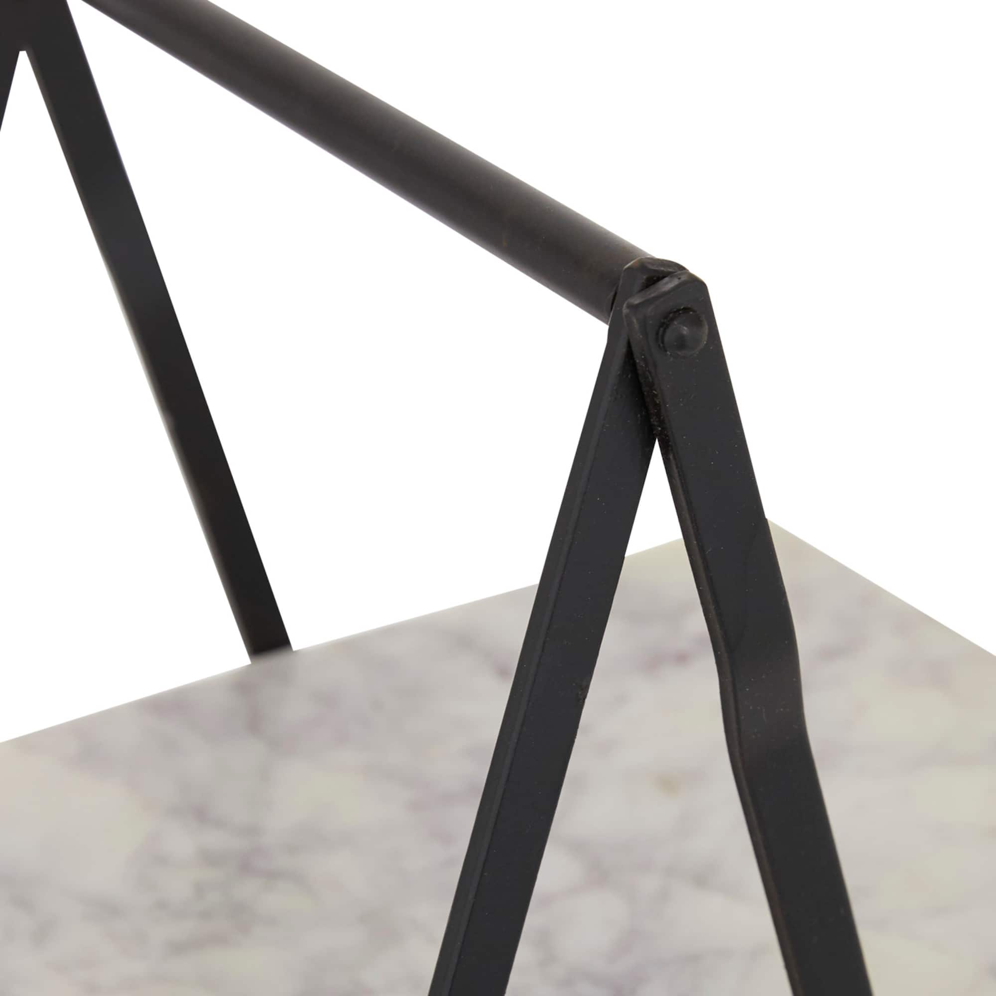 23" White Marble & Iron Contemporary 3-Tier Tray Stand